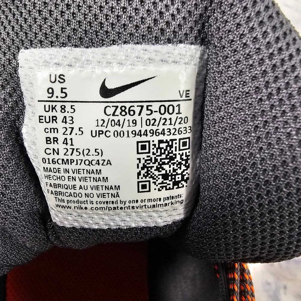 Nike Downshifter 10 Running Shoes Mens 9.5 Grey Black Orange Low Top Sneakers